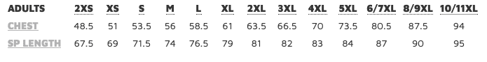 JB's 2XS _11XL Polo Size Chart